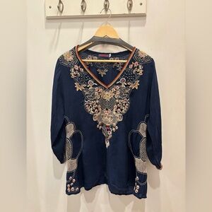 Johnny Was Navy Blue Women's Top